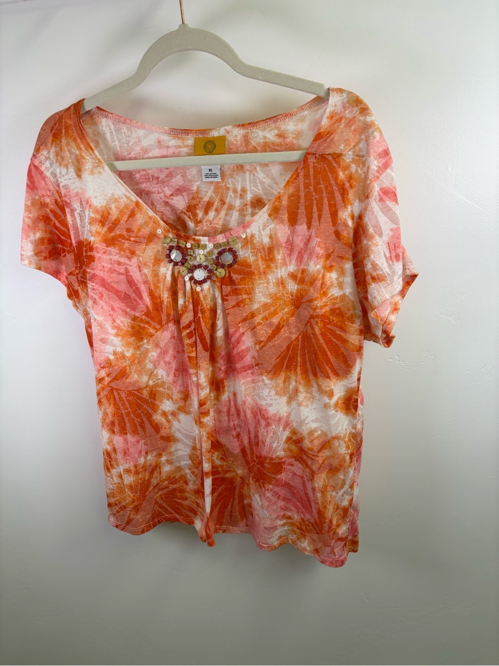 RUBY ROAD TOP BLOUSE WOMEN XL 
PINK ORANGE COTTON & POLYESTER 
COLORFUL FEMININE